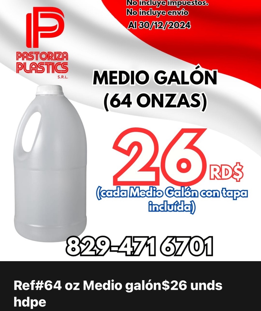 Medio Galón natural de 64 onzas 